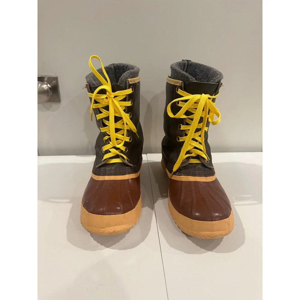 Sorel Women's Brown‎ Leather vintage Duck Boots Yellow Laces Winter Snow Size 10